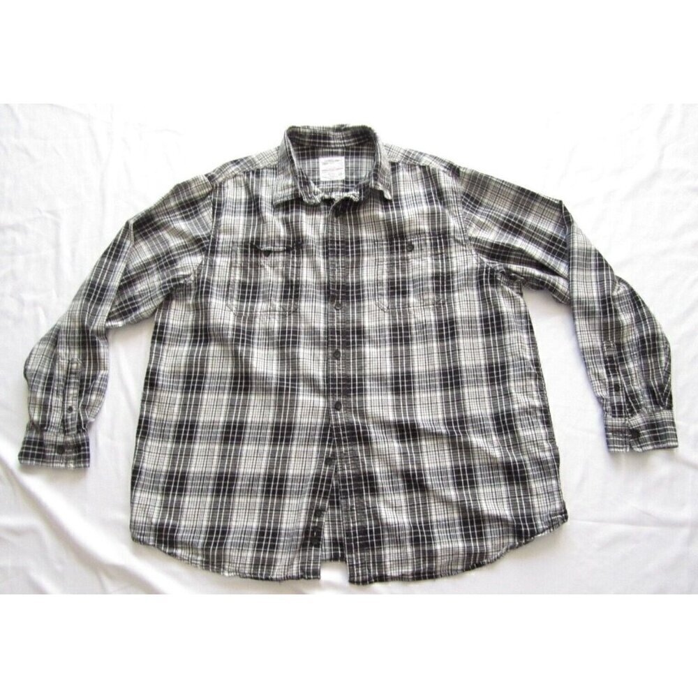 Men Original Wash Comfort Yarn Dyed Plaid Cotton Long Sleeve Shirt Sz 2XL(MT299)